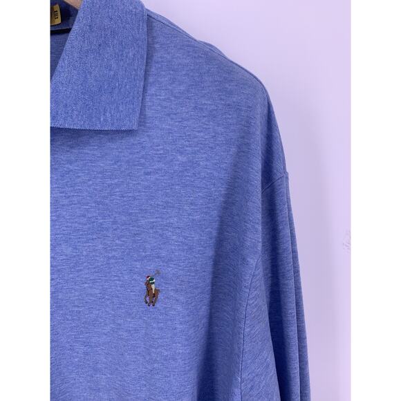 Polo Ralph Lauren Long Sleeve Polo Shirt Men's 2XLT Blue Brown Cotton Pony - Picture 3 of 9